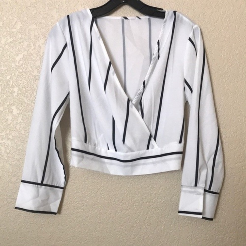 Long sleeve Strip V- neck Blouse